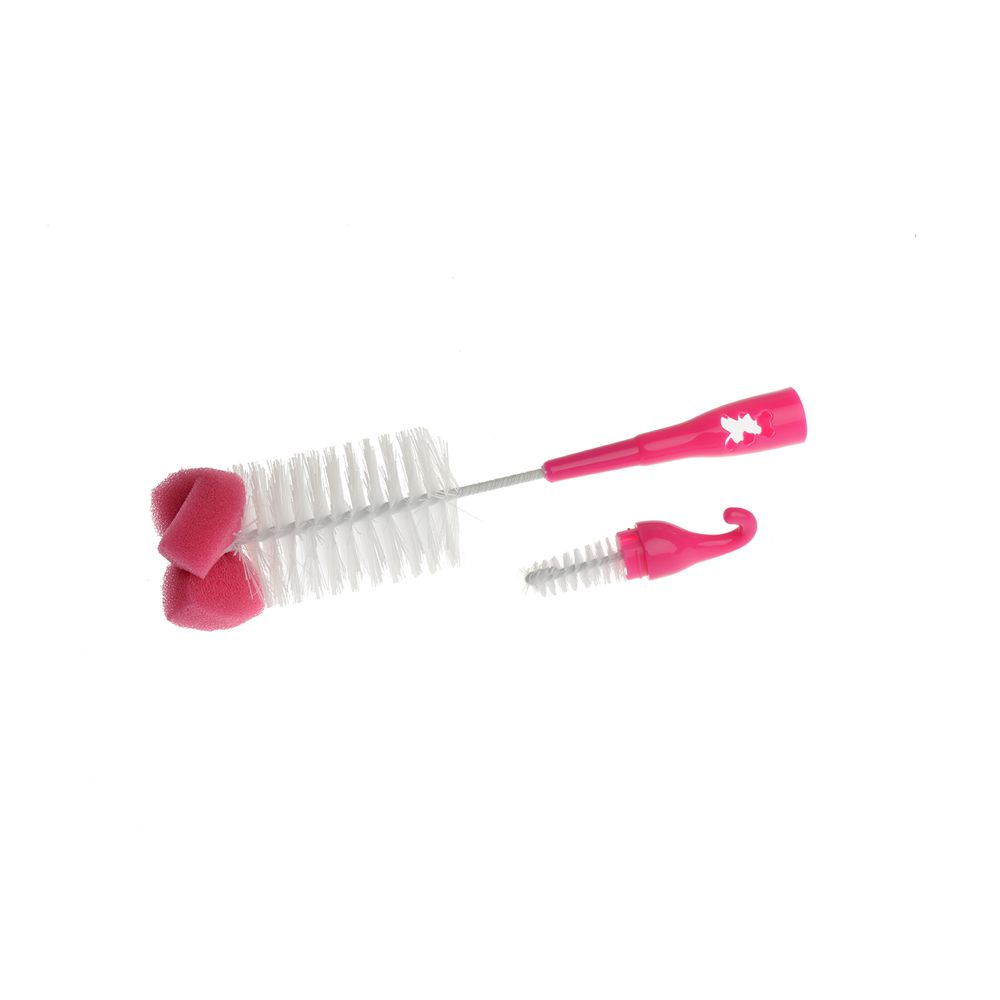 Bottle and teats brush with sponge, pink A0575
